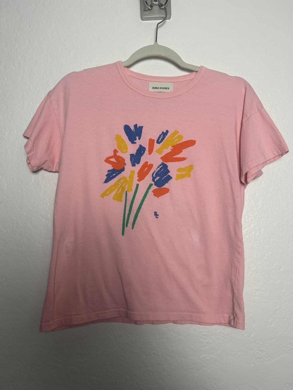 Bobo Choses Organic Pink Rainbow Fireworks T-Shirt Size 10-11 years